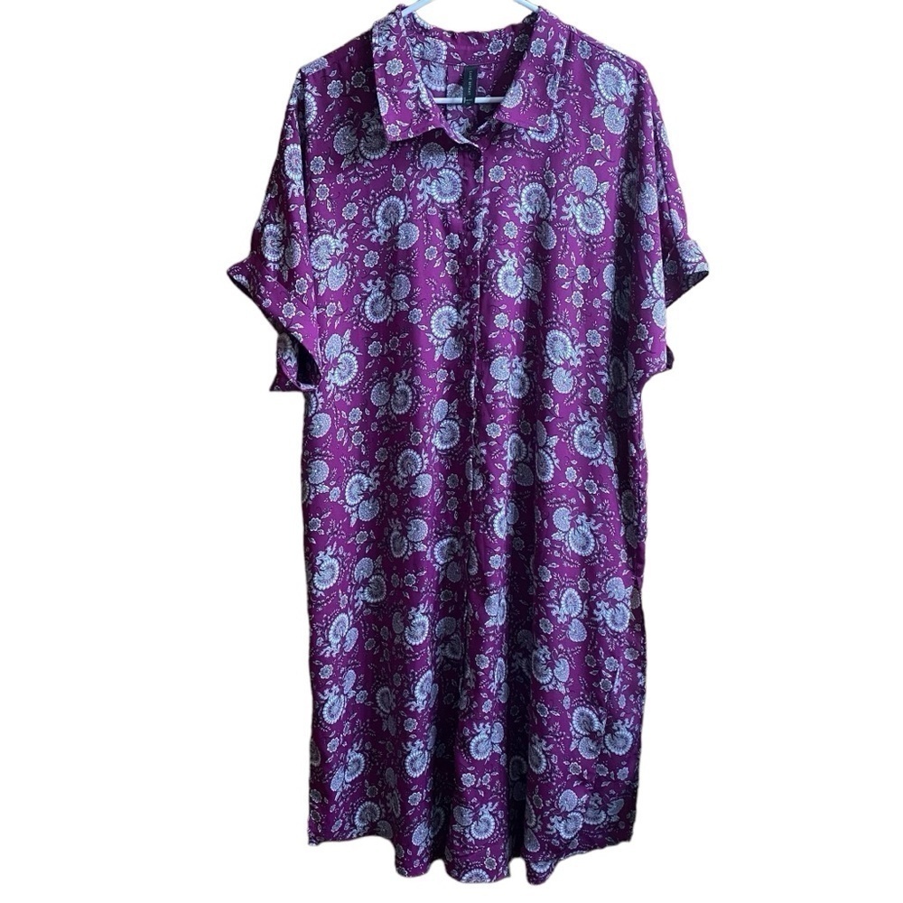 Lane Bryant Purple Floral Collared Shirt Button Front Duster Tunic Size 18/20